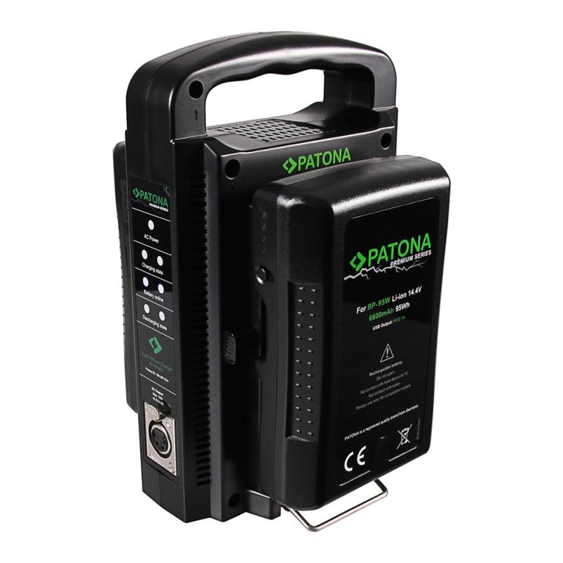 Dubbele V-Mount lader voor o.a. Sony BP-95W, BP-GL65, BP-190WS - met 4-Pin XLR kabel