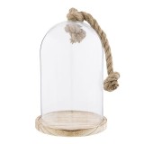 Clayre Eef cloche en verre 6GL2222 transparent Ø 17x29 cm avec base en bois