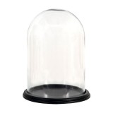 Cloche en verre Clayre Eef transparente 23x29 cm avec base en bois