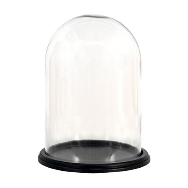 Cloche en verre Clayre Eef transparente 23x29 cm avec base en bois