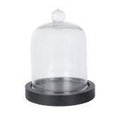 Cloche en verre Clayre Eef avec base en bois noir 10x14 cm