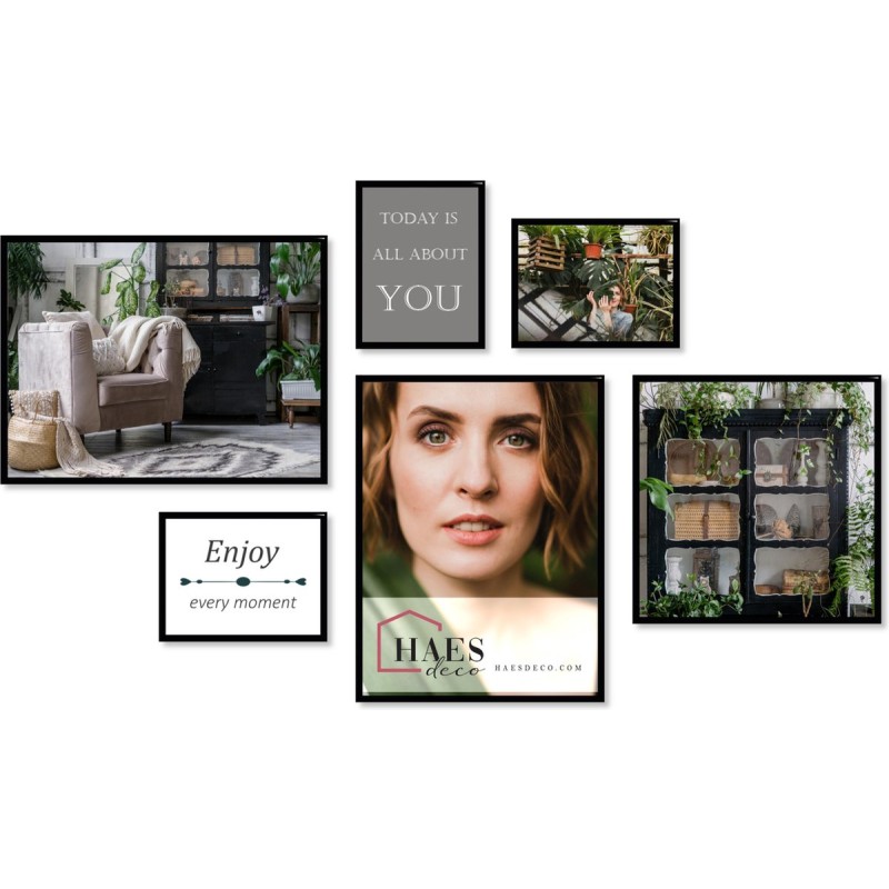 Haes Deco - Collage set met 6 kunststof fotolijsten zwart Easy Frame - EFS100B