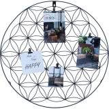 Haes Deco étagère murale ronde industrielle en métal Heidal noir diamètre 50 cm avec 4 pinces pour photos
