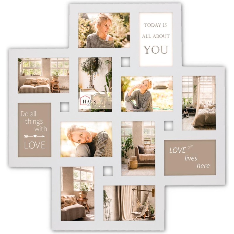 Haes Deco Grote houten Multi Fotolijst Villach wit voor 12 foto's 10x15 (formaat 60x60 cm) - MP123