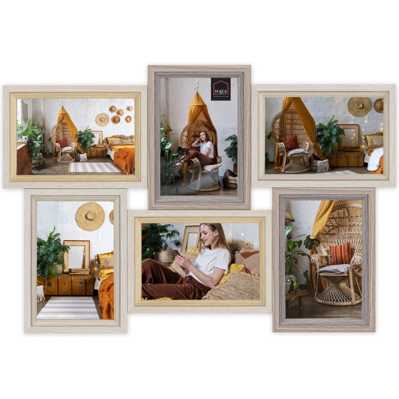 Haes Deco Houten Multi Fotolijst / Galerie Copenhagen bruin voor 6 foto's 10x15 (formaat 47x32 cm) - VZ662HS
