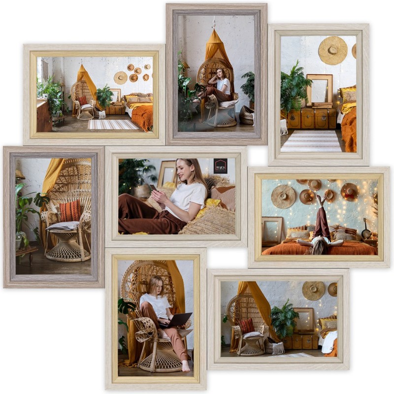 Haes Deco Houten Multi Fotolijst / Galerie Copenhagen bruin voor 8 foto's 10x15 (formaat 47x47 cm) - VZ882HS