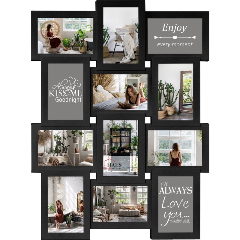 Haes Deco Salzburg kunststof galerie fotolijst zwart voor 12 foto's 10x15 cm (44,5 x 55,5 cm)