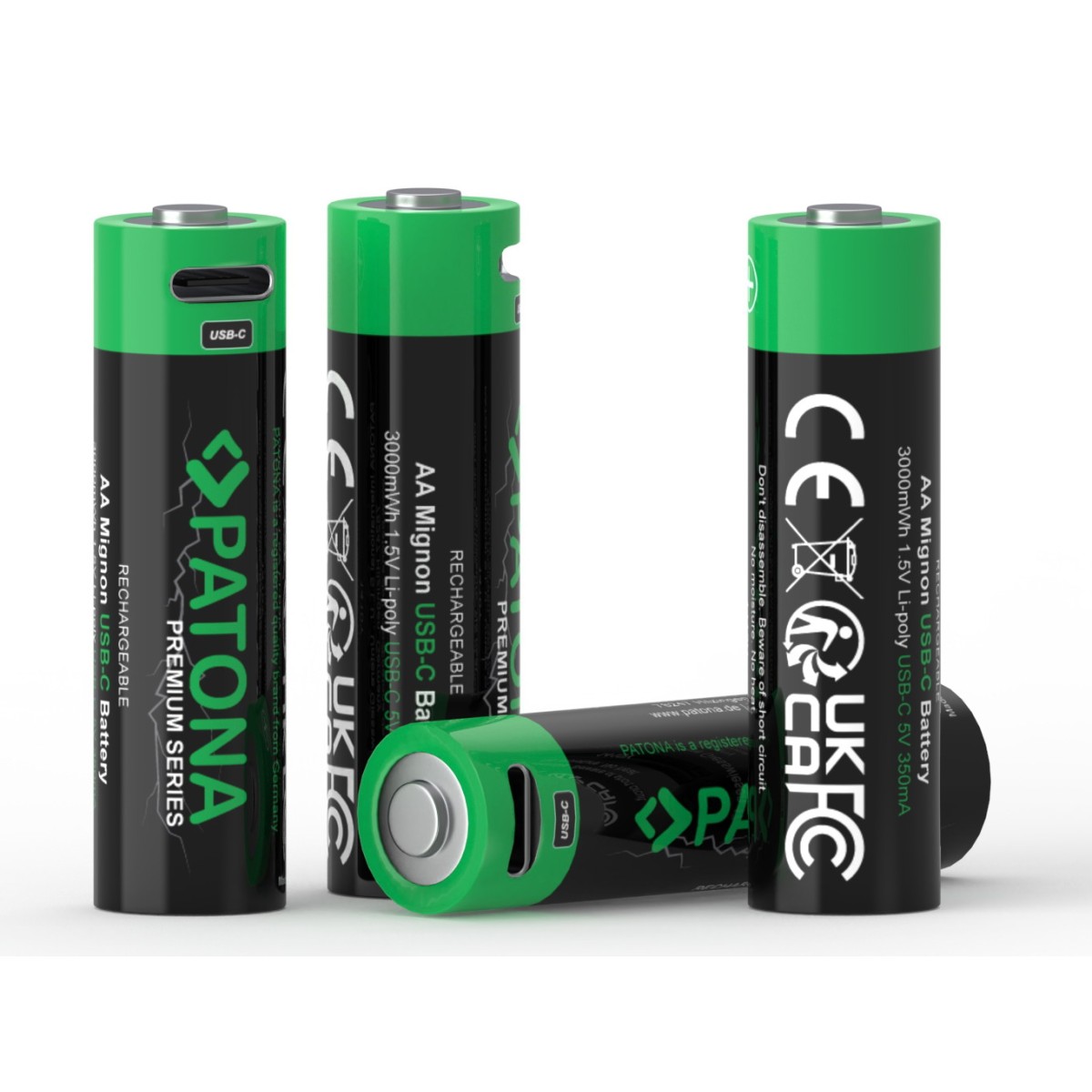 Patona Premium 4 x AA batteries rechargeables, connexion USB-C - 1,5V - 2000mAh