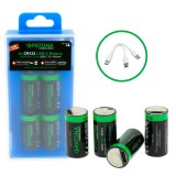 Patona set de 4 piles CR123 rechargeables avec port USB-C - Lithium Ion - 800mAh