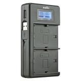 Jupio chargeur USB duo avec LCD pour Sony NP-F550, NP-F750, NP-F960, NP-F970 - Avec fonction powerbank