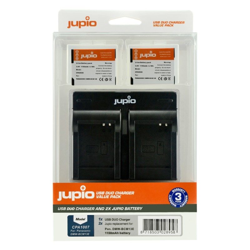 Jupio Kit 2 x camera-accu DMW-BCM13E 1150mAh + USB Dual lader