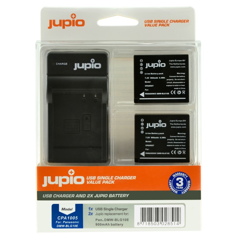 Jupio Kit 2 x camera-accu DMW-BLG10 + USB Single lader