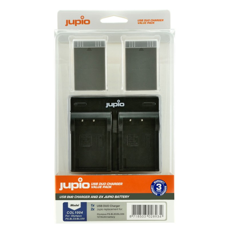 Jupio Kit 2 x camera-accu BLS-5 / PS-BLS50 1210mAh + USB Dual lader