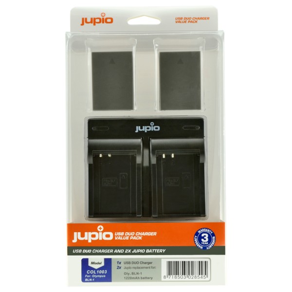 Jupio kit : 2 batteries BLN-1 pour appareil photo + chargeur USB double