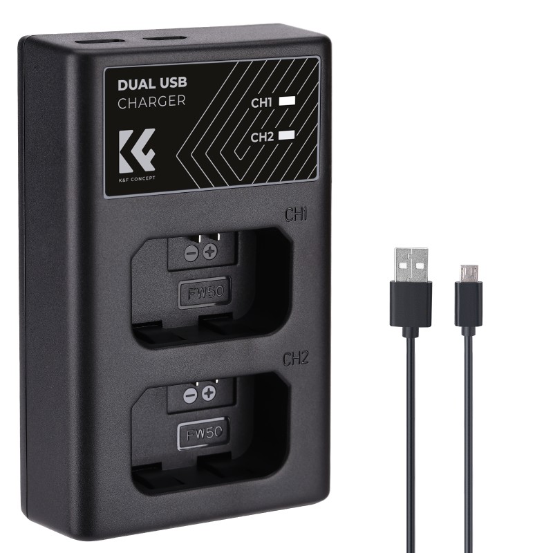 K&F Concept dual batterij-oplader voor Sony NP-FW50 met USB-C aansluiting