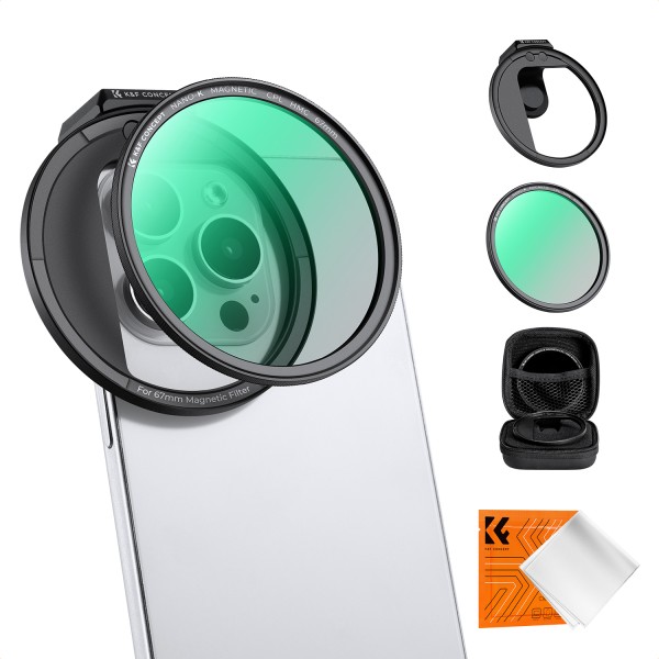 K&F Concept filtre CPL magnétique 67mm pour smartphone avec clip