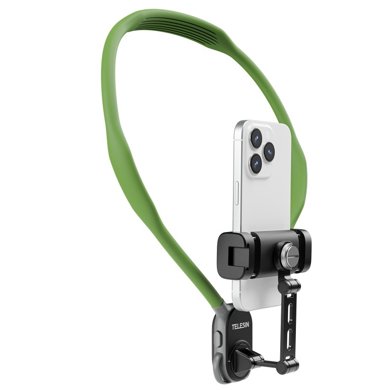Telesin smartphone neck mount met metalen klem - groen