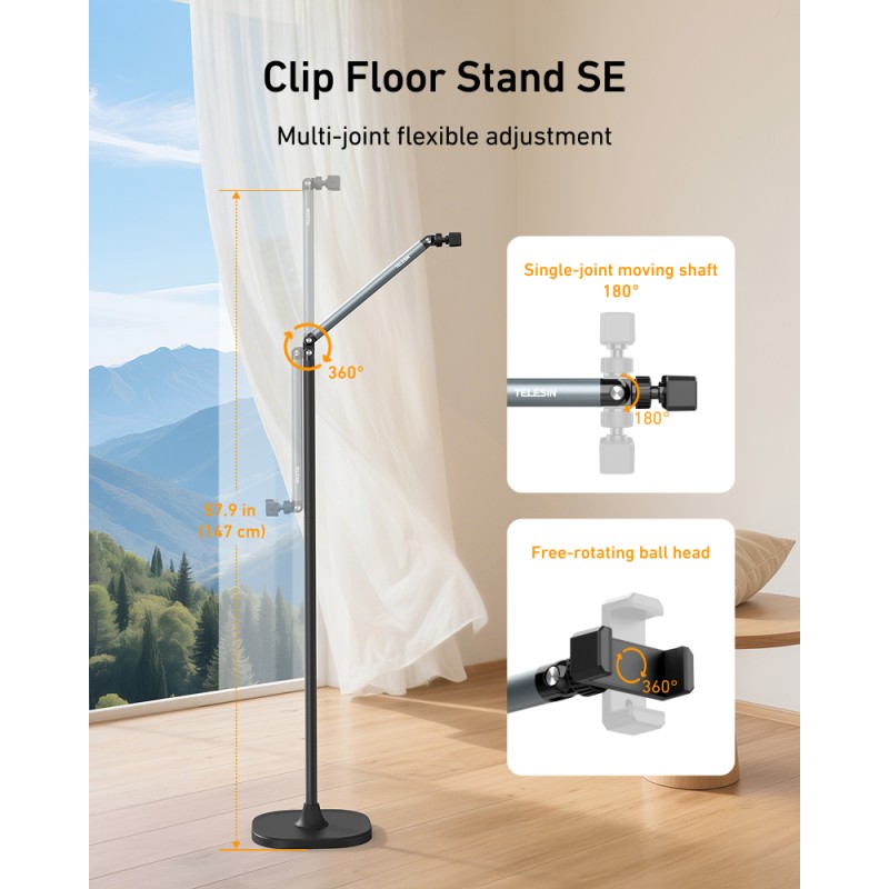 Telesin Floor Stand SE met smartphone-klem