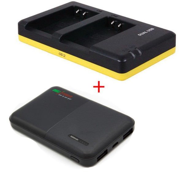 Duo chargeur USB avec powerbank 5000mAh pour 2 batteries Nikon EN-EL20 - kit de charge mobile