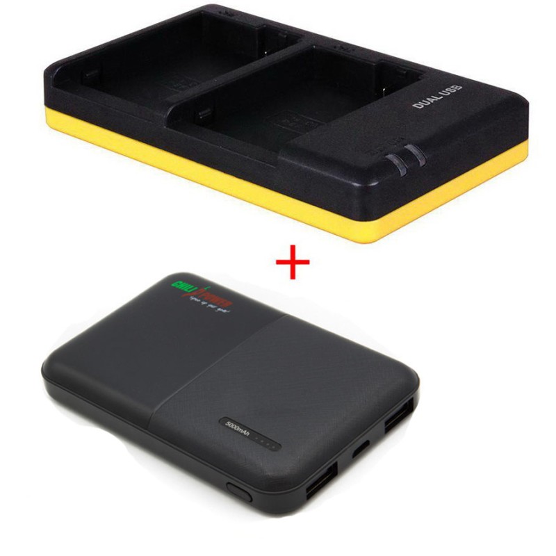 Powerpakket Deluxe LP-E8 duo oplader + 5000mAh Powerbank voor 2 Canon accu's LP-E8
