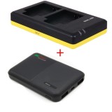 Ensemble de chargement deluxe : chargeur duo Li-90B + powerbank 5000mAh pour accus Olympus compatibles