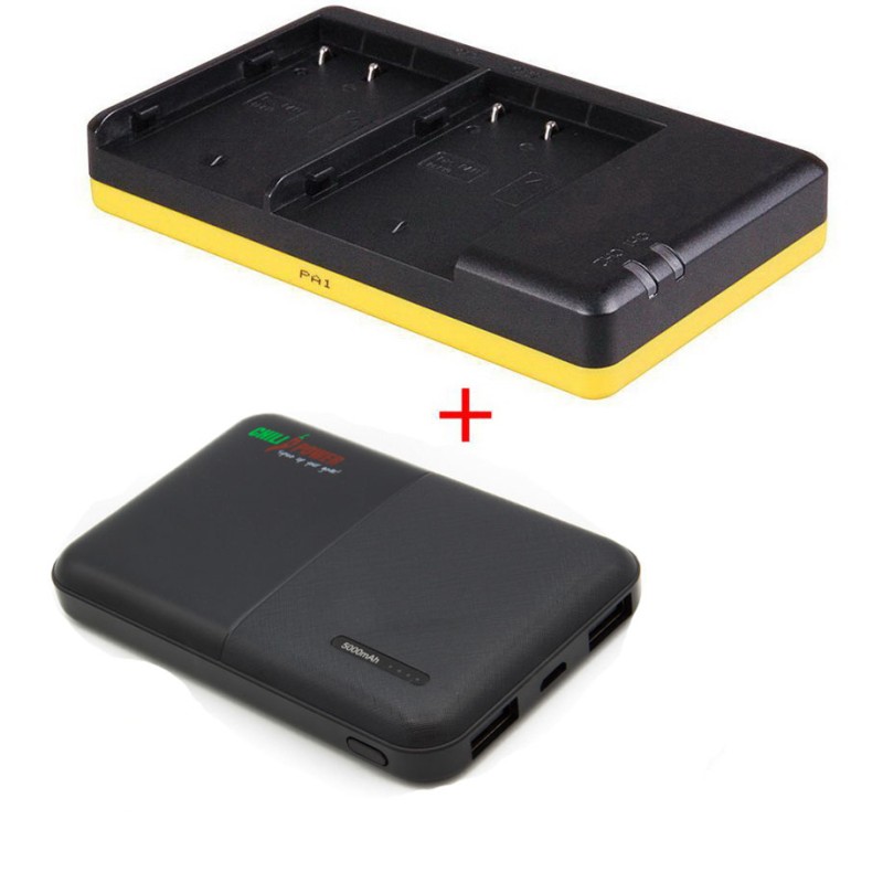 Powerpakket Deluxe DMW-BLF19 duo oplader + 5000mAh Powerbank voor 2 Panasonic accu's DMW-BLF19