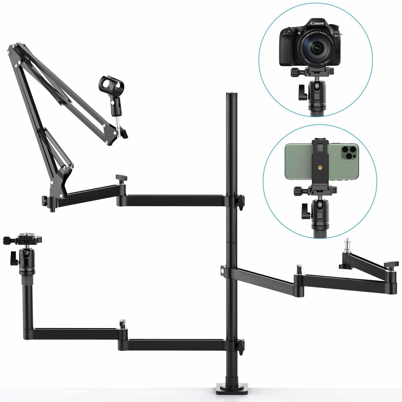 Ulanzi broadcast desktop stand met 3 armen voor microfoon, camera en videolamp