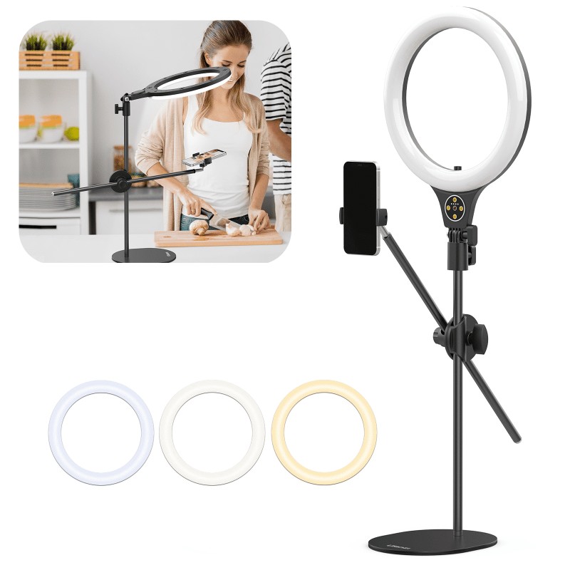 Ulanzi 10 inch ringlamp met verstelbare arm en telefoonhouder voor overhead fotografie