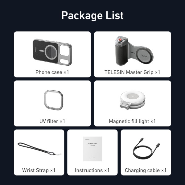 Telesin Master Grip pour iPhone 17 Pro poignée magnétique avec batterie 3200mAh et éclairage LED - Creator Combo