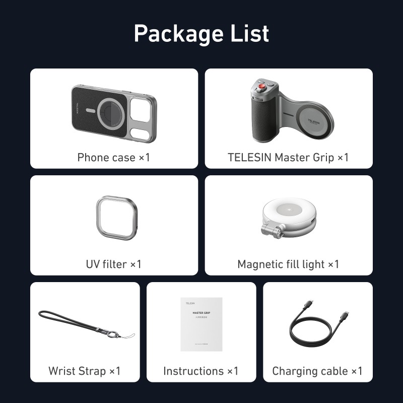 Telesin Master Grip voor iPhone 17 Pro Max - Creator Combo met lampje en UV-filter