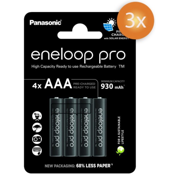 Pack avantageux de 12 piles Panasonic Eneloop Pro AAA rechargeables - 930mAh