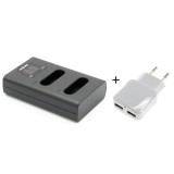 Chargeur double pour 2 batteries Nikon EN-EL23 avec adaptateur USB 230V 2 ports