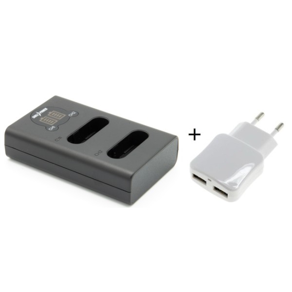 Chargeur double pour 2 batteries Nikon EN-EL23 avec adaptateur USB 230V 2 ports