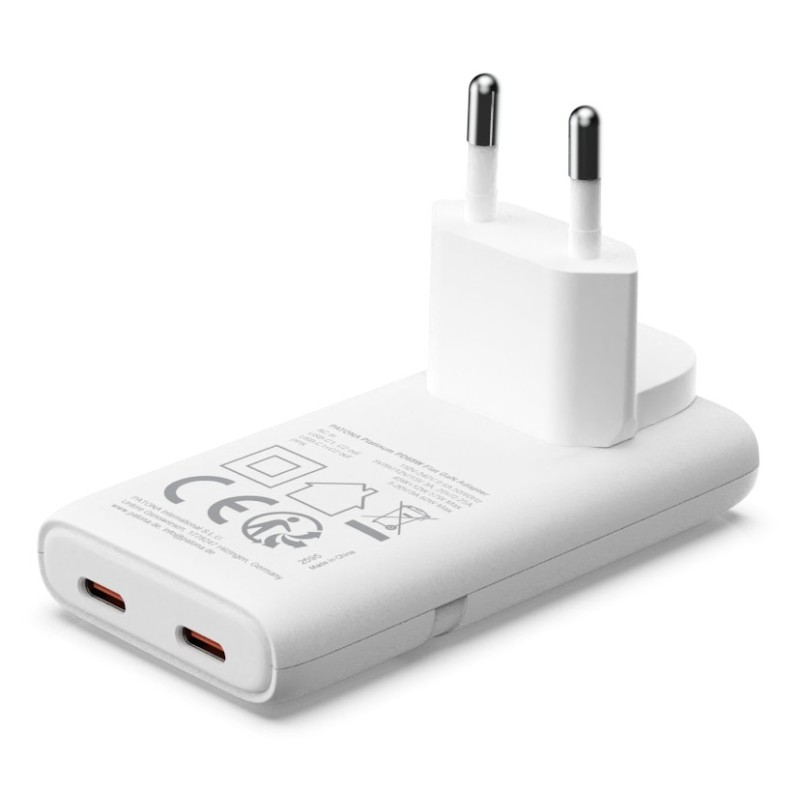 Platinum GaN PD65W platte adapter wit met 2x USB-C poorten en snellaadtechnologie