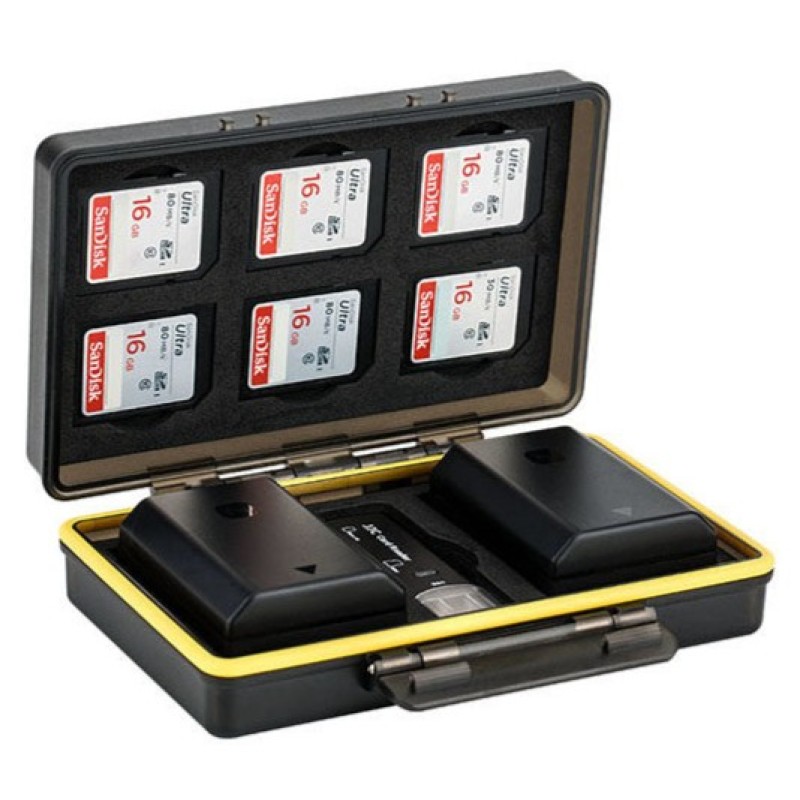 JJC BC-3SD6 multifunctionele batterij case met ruimte voor 6 SD-kaarten en cardreader afbeelding
