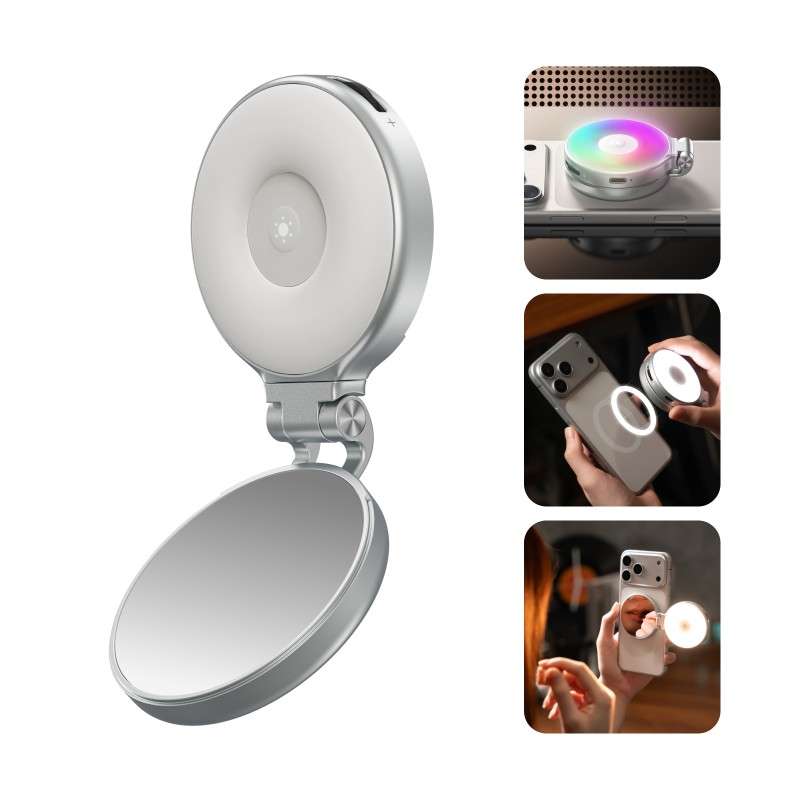 Telesin RGB magnetische selfie ringlamp met MagSafe - 360&deg; draaibaar - zilver