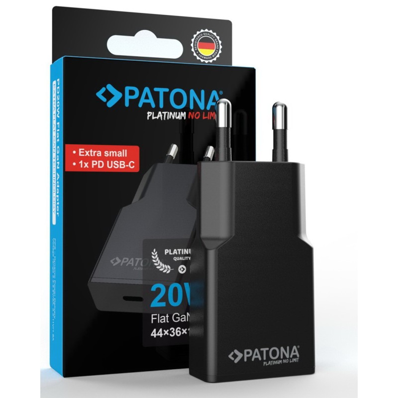 Platinum GaN PD20W platte adapter met USB-C PD3.0 en QC3.0 - Zwart afbeelding