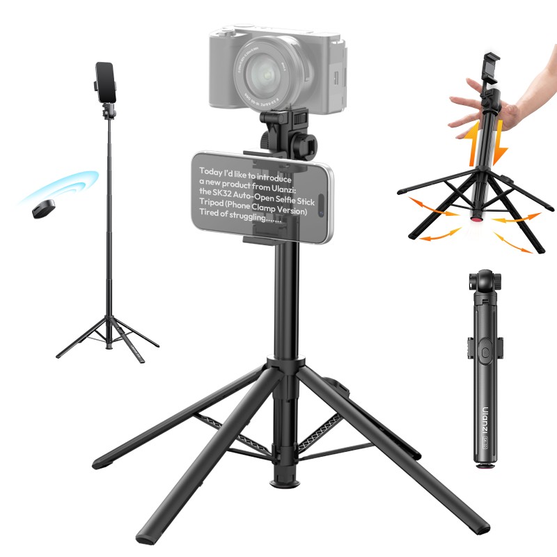 Ulanzi SK32 auto-open selfiestick statief met telefoonklem