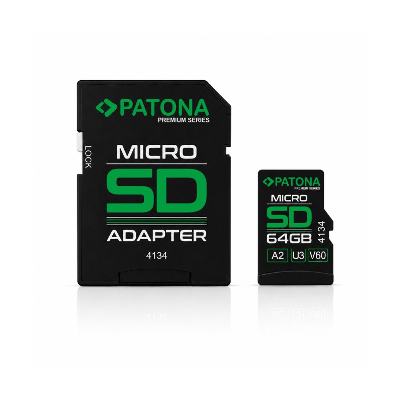 Premium micro SD-kaart 64 GB XC klasse 10 U3 V60 inclusief SD-adapter
