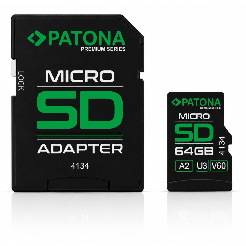 Premium microSDXC geheugenkaart 64GB - Class10 U3 V60 inclusief SD-adapter