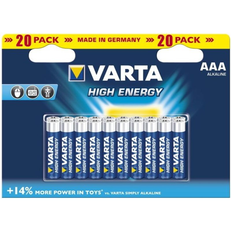20 x AAA Varta alkaline batterijen - LongLife Power - 4903