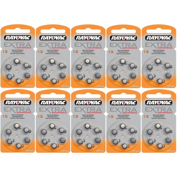 Rayovac piles pour appareils auditifs type 13 orange - lot de 60 piles (10x6)