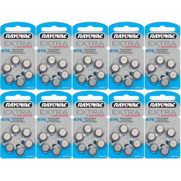 Rayovac piles pour appareils auditifs type 675 bleu - pack économique de 60 piles