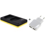 Duo chargeur pour 2 batteries d'appareil photo compatible avec Olympus Li-90B + adaptateur USB 230V pratique à 2 ports