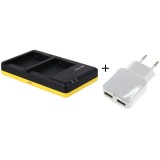 Chargeur double pour 2 batteries d'appareil photo compatibles avec Panasonic DMW-BLC12 + adaptateur USB 230V pratique