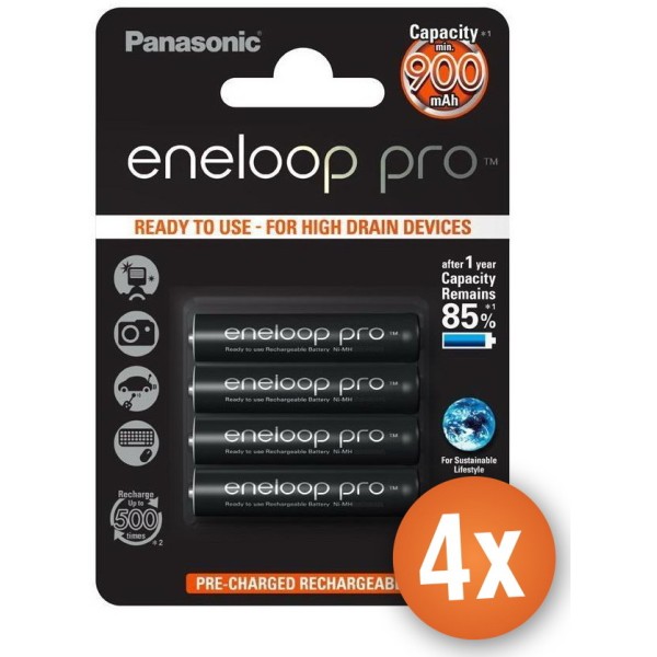 Lot de 16 piles AAA Panasonic Eneloop Pro rechargeables 930mAh avec boîtiers de rangement
