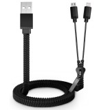 Jupio câble USB 2 en 1 avec micro-USB et Apple Lightning - design fermeture éclair