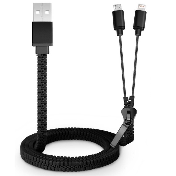 Jupio câble USB 2 en 1 avec micro-USB et Apple Lightning - design fermeture éclair