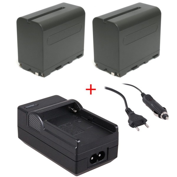 Pack de 2 batteries NP-F970 6600mAh + chargeur pour lampes LED et caméras Sony