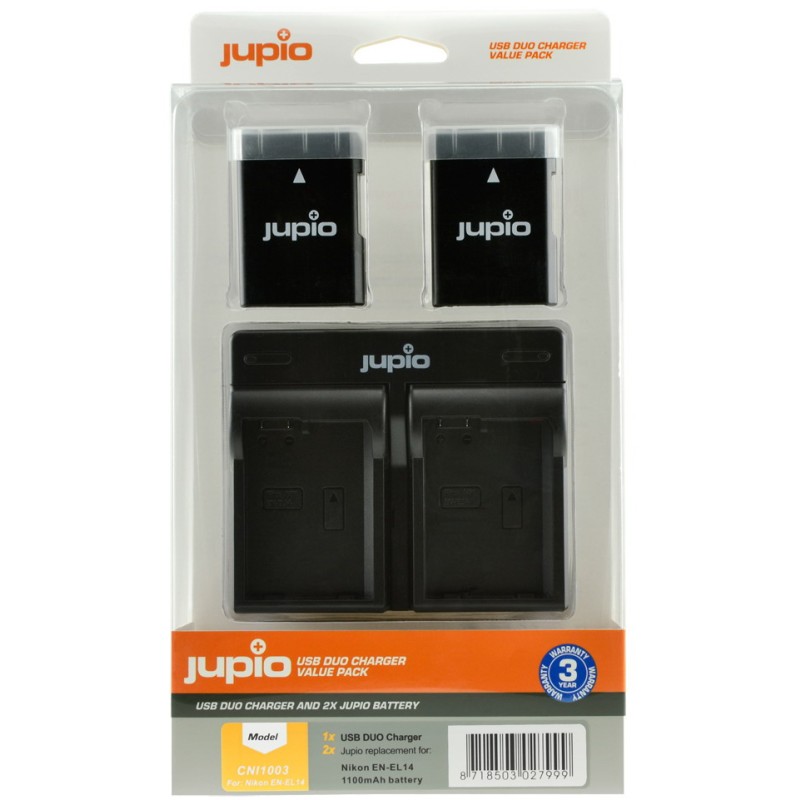 Jupio Kit 2 x camera-accu EN-EL14 1100mAh + USB Dual lader